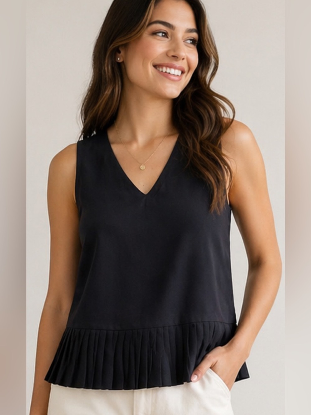 Ann Taylor Black Boxy Tank Top with Bib Collar